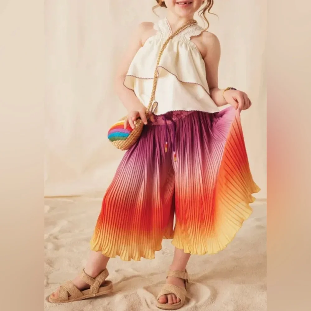 Matilda Jane Enchanted Garden Coconut Tiered Ruffle Top with Purple Trim